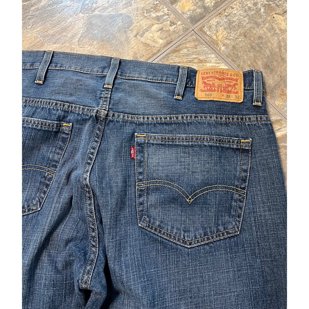 Levis 569 Loose Straight Jeans Mens 38x32 Dark Blue Relaxed Denim - Picture 3 of 8